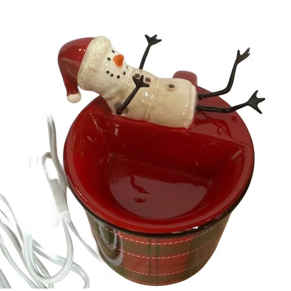Scentsy Tart Warmer Snowman Mug Plaid‎ Red Green Christmas Fragrance Electric